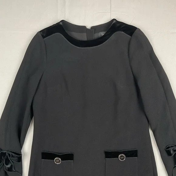 Teri Jon Rickie Freeman Black Velvet Trim Bow Sleeve Cocktail Dress Size 6 - Picture 2 of 11